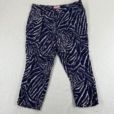 Lilly Pulitzer Women's Size 2 Cropped Blue White Print Pants Trousers