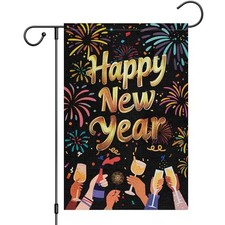 Happy New Year Garden Flag 12x18 Inch Double Sided Burlap 12" 18" winter
