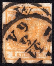 AUSTRIA 1850 Coat of arms 1kr orangeochre Michel 1 X a type III certified W2006