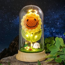 Eternal Sunflower Gifts for Women, with Led Glass Dome Smiley Crochet Artific...