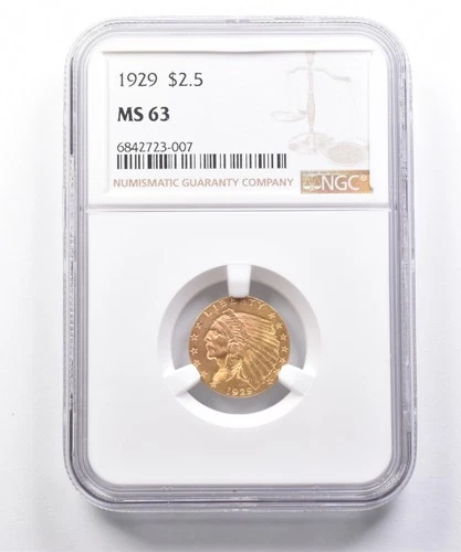 1929 $2.50 Indian Head Gold Quarter Eagle MS63 NGC *7356