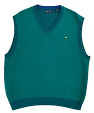 Jack Nicklaus Golden Bear Logo Men s Sz XL V-Neck Sweater Vest Green 100 Cotton
