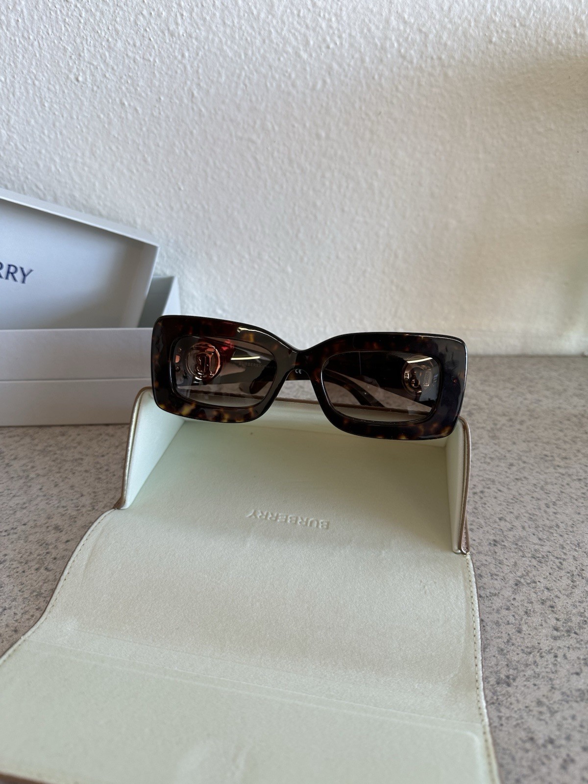 Burberry Rectangle Logo Tortoise Shell Sunglasses… - image 3