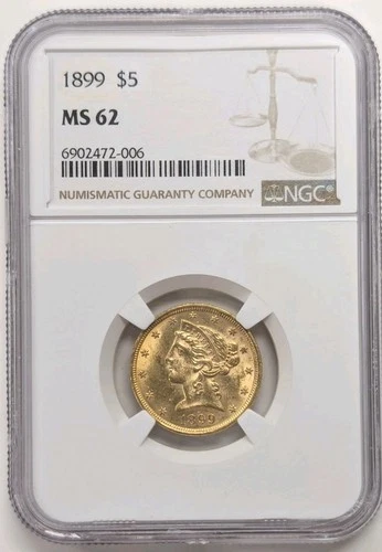 1899 $5 Gold Liberty Half Eagle NGC MS62.  Z386