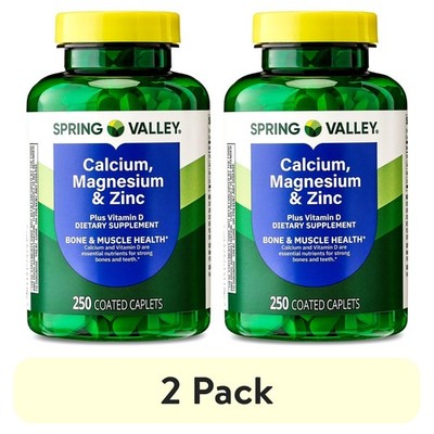 (2 pack) Spring Valley Calcium, Magnesium & Zinc Plus Vitamin D3 Coated 250 Ct