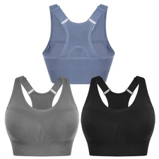 Workout Bras Tops for Women High Support Push Up Sports Bra Racerback Gym Tan...