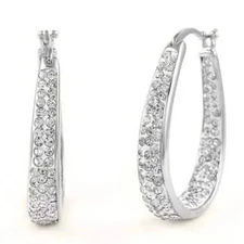 18K White Gold Inside Out Crystal Hoops Made With Crystals From Swarovski