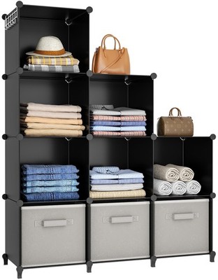 Closet Organizer 9 Cube Storage Shelves for Clothes, Bedroom, Kids Room, Black