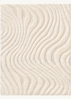 Handgetuftet 8x10 | Teppich Neuseeland Wolle High-Low Handarbeit Elfenbein Fa...
