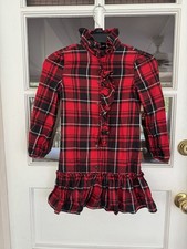 Ralph Lauren Kids Red Plaid Cotton Girls Shirtdress Sz 6X Ruffle Button Front