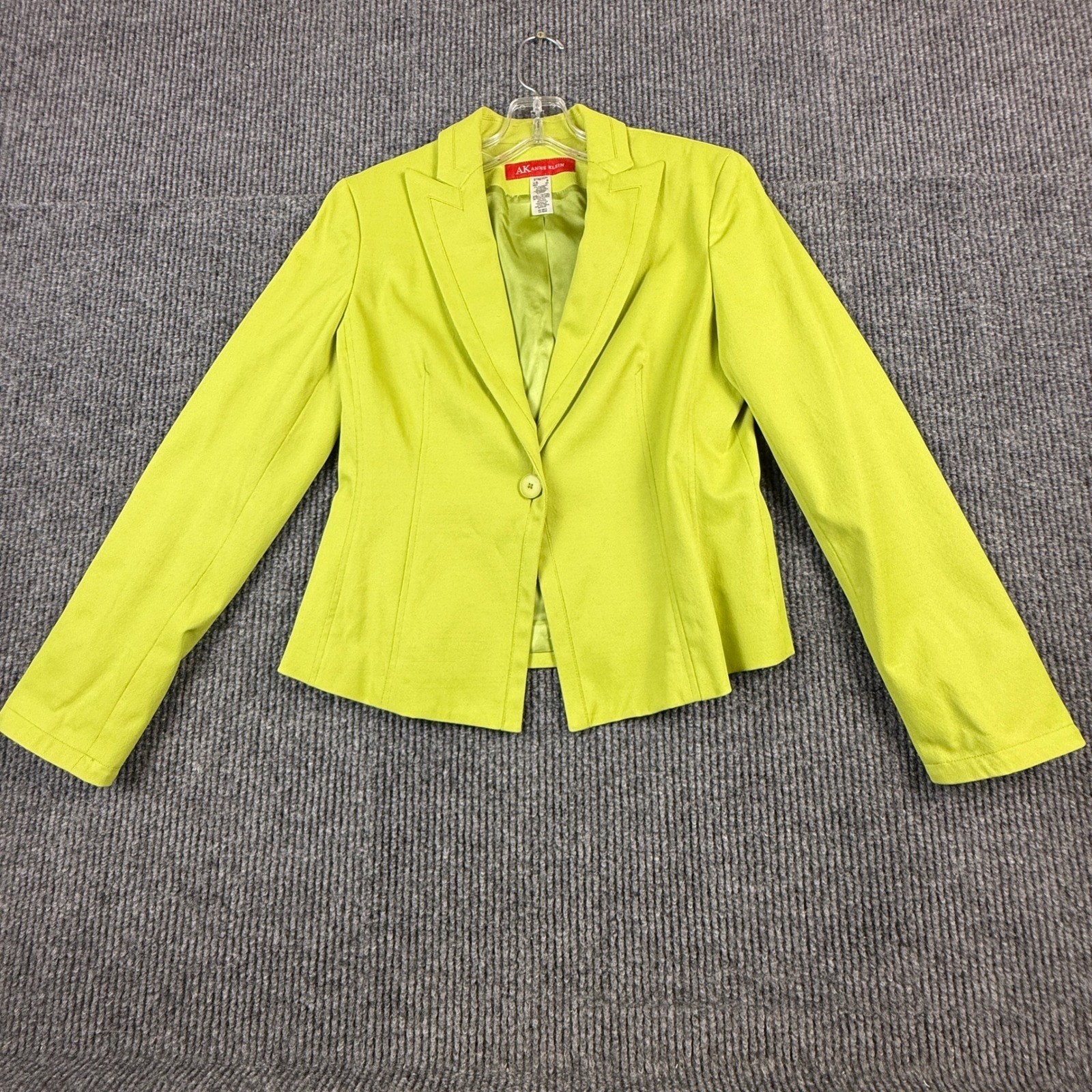 AK Anne Klein Womens Size Small Lime Green Single Button Stretch Blazer Jacket