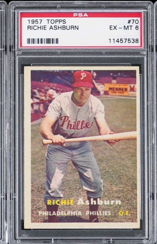 1957 Topps #70 Richie Ashburn - PSA EX-MT 6 - Philadelphia Phillies - VSCARDS