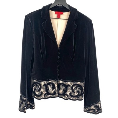 JS Collections Black Velvet Blazer Jacket Lace Trim Elegant Party Whimsygoth