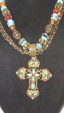 Sweet Romance Mayan Dimensional Cross Necklace Glass Beads & Stones NEW