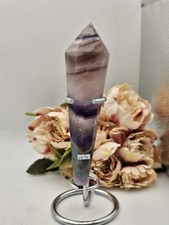 Purple Rainbow Fluorite sceptor Wand pendulum point crystal 167g 15cm On Stand 