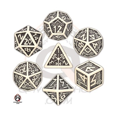 Q-Workshop Dwarven Dice Poly Set Beige w/Black (7) New