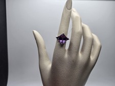Vintage Amethyst Oval w/Triangle Accents Sterling 925 Ring CHINA 5.5g Size 7