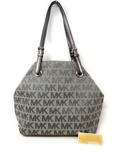 NWT Michael Kors Jet Set Grab Bag Ice Slate Gunmetal MK Signature Tote Purse