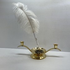 Wedding Guest Book Pen Set Feather Pen & Unity Candle Holder Gold Decor