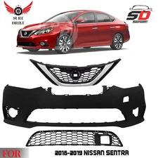 Front Bumper Cover Primed & Grille Assembly Kit For 2016-2019 Nissan Sentra