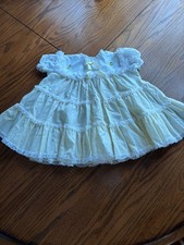 VTG Bryan Girls 24 Months Made In USA Pale Yellow Polk Dot Lace Frilly Dress