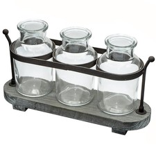 Propagation Stations with Rustic Wood Metal Stand, Glass Vase Set with Wicker...
