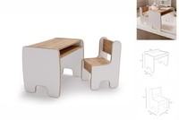 Kindersitzgruppe Timi Kindertisch Kinderstuhl MDF Weiß/Eiche Craft Gold Stauraum