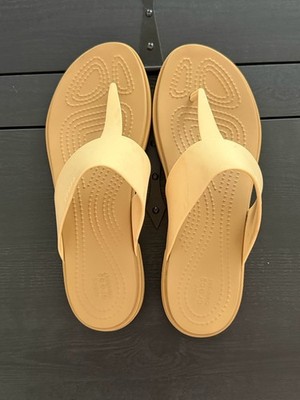 Crocs Tulum Flip Flop Tan Sole & Strap Size 8 Preowned