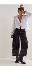 Free People Barrel Jeans Olsen Cuffed Crop We The Free Sz 26 Taper Barrel Black