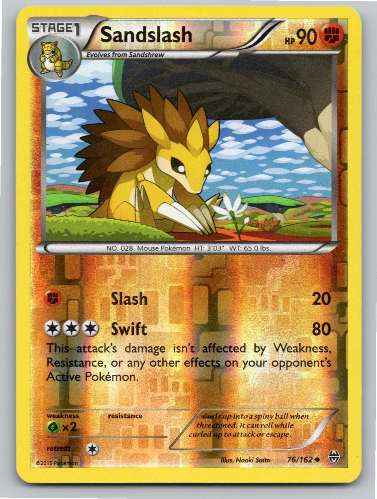 POKEMON SANDSLASH BREAKTHROUGH 76/162 REVERSE HOLO UNCOMMON NM A44202 FREE S&H