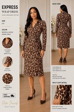 Express Vintage Wrap Dress, Brown leopard Multi, Collared,  Long Sleeve Size 5/6