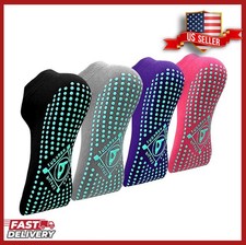 Pilates Yoga Non Slip Grips Socks, Sticky Ballet Workout Hospital Socks, 4 Pairs