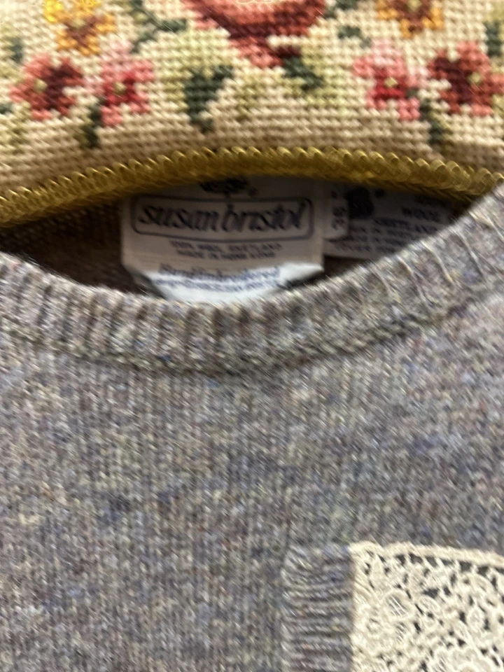 复古 Susan Bristol 花卉毛衣袖口 90 年代奶奶尺寸 S 36 罕见 — 第 4/4 张图片