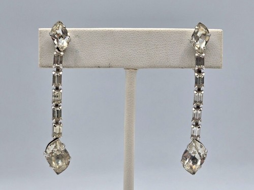 Vintage Rudolph Weiss Dangle Drop Strass Ohrringe klare Kristalle