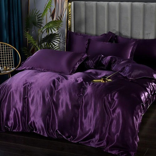 Luxury Satin Silk Bedding Set Duvet Cover Bed Sheet Pillowcases King Queen Size - Picture 11 of 41