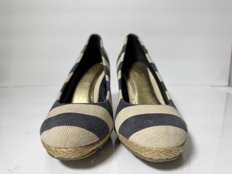 Zapatos de tacón de cuña LifeStride Soft System de lona a rayas, azul marino y crema - talla US 6 Foto 4 de 4