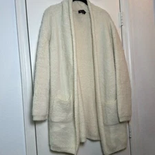 Fuzzy Cozy Long Open Front Cream Cardigan Size Medium