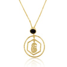 Black Onyx Gemstone Hammered Face Design 925 Silver Gold Plated Necklace