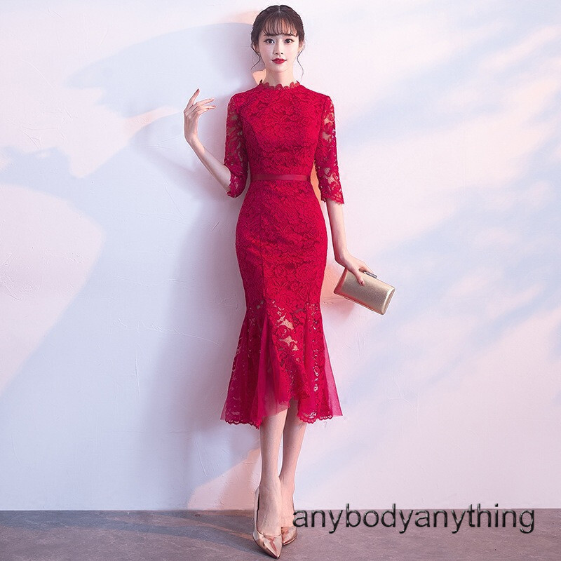 chinese dress ladies Beautiful Spaghetti Straps Birthday Party Dresses Red Lace Prom Dresses  P691 main image 0