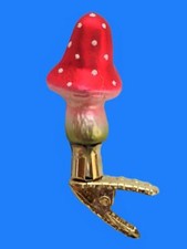 INGE GLAS RED WHITE MUSHROOM GERMAN BLOWN GLASS CHRISTMAS ORNAMENT CLIP ON