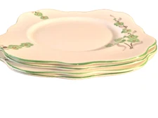 M & R BONE CHINA VTG SET 4 DESSERT PLATES SQ H PAINTED MARKS & ROSENFELD ENGLAND