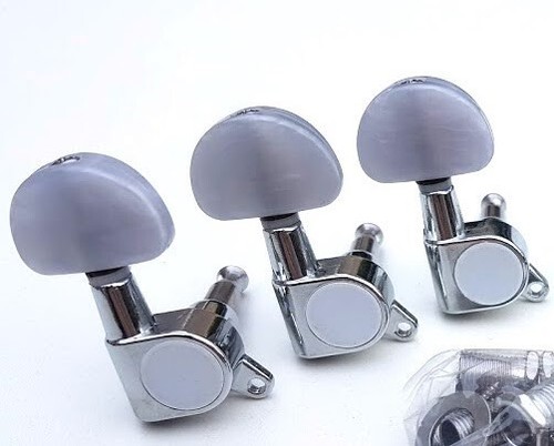NEW Mécaniques 6 en ligne chrome / bouton blanc/gris- guitare strat - télé - Imagen 4 de 4