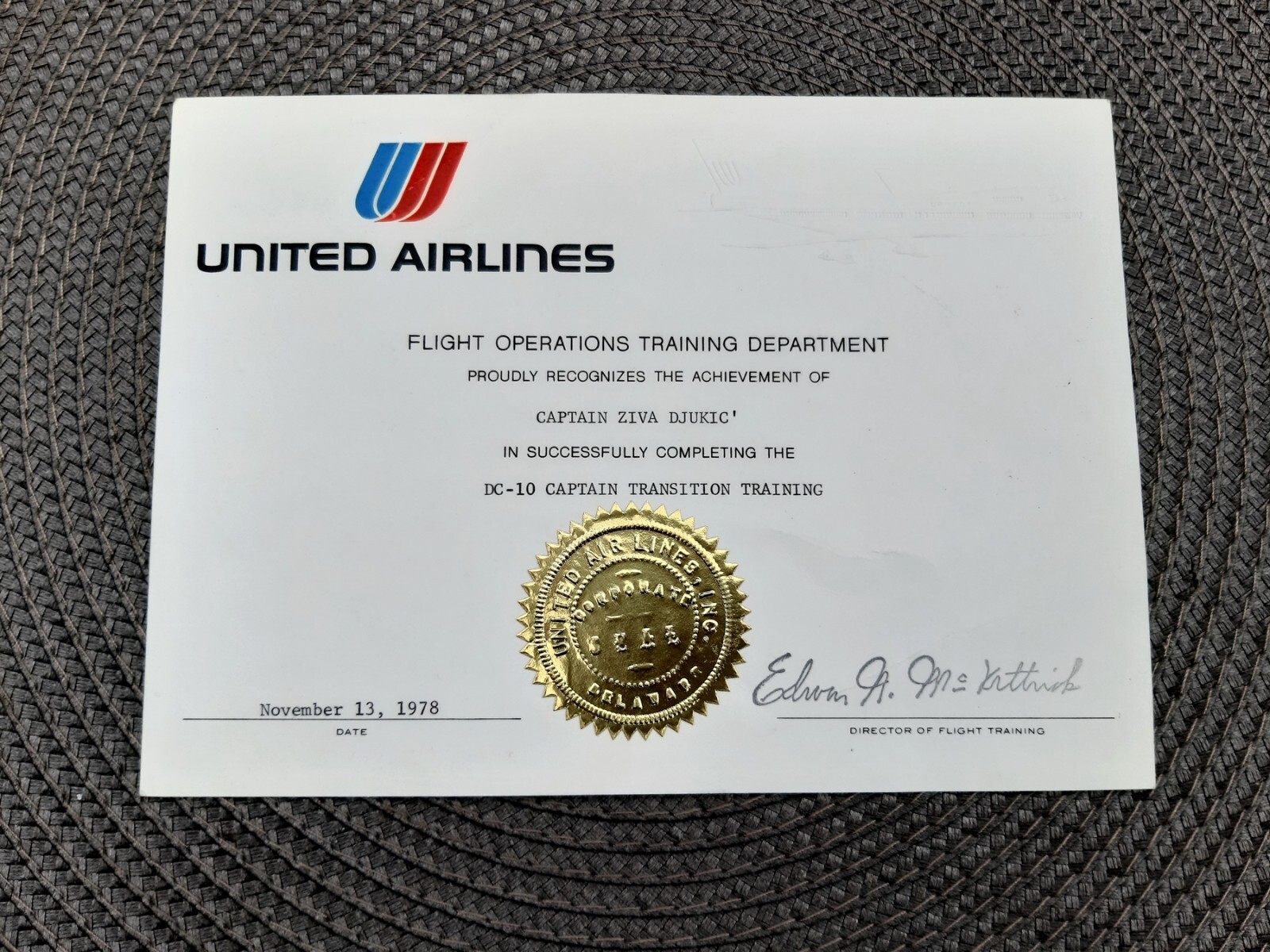 United Airlines DC-10 1978 entrenamiento de transición de capitán para JAT Yugoslav Airlines