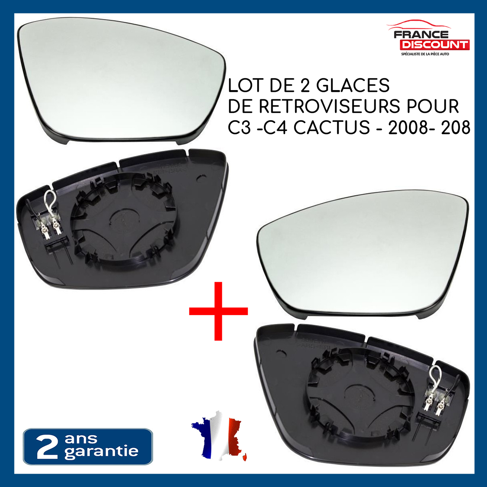 Glace de rétroviseur gauche et droite pour Citroën C3 III et C4 Cactus
