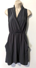 Wilfred Aritizia Women's Sabine Sleeveless Dress Sz M Faux Wrap Gray Pockets EUC