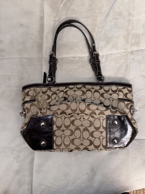 Coach Signature F14281 Pleated East West Gallery Brown Coach Signature F14281 Pleated East West Gallery Brown