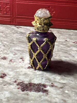 Bottle for Perfume Gold Overlay Purple Glass Parfume :: RARE