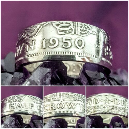Anello con monete mezza corona regalo 72° compleanno taglia Z+1 1950  - Foto 1 di 5