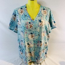 Frosty the Snowman Scrub Top Let It Snow Blue L Three Pocket Nurse Pediatric