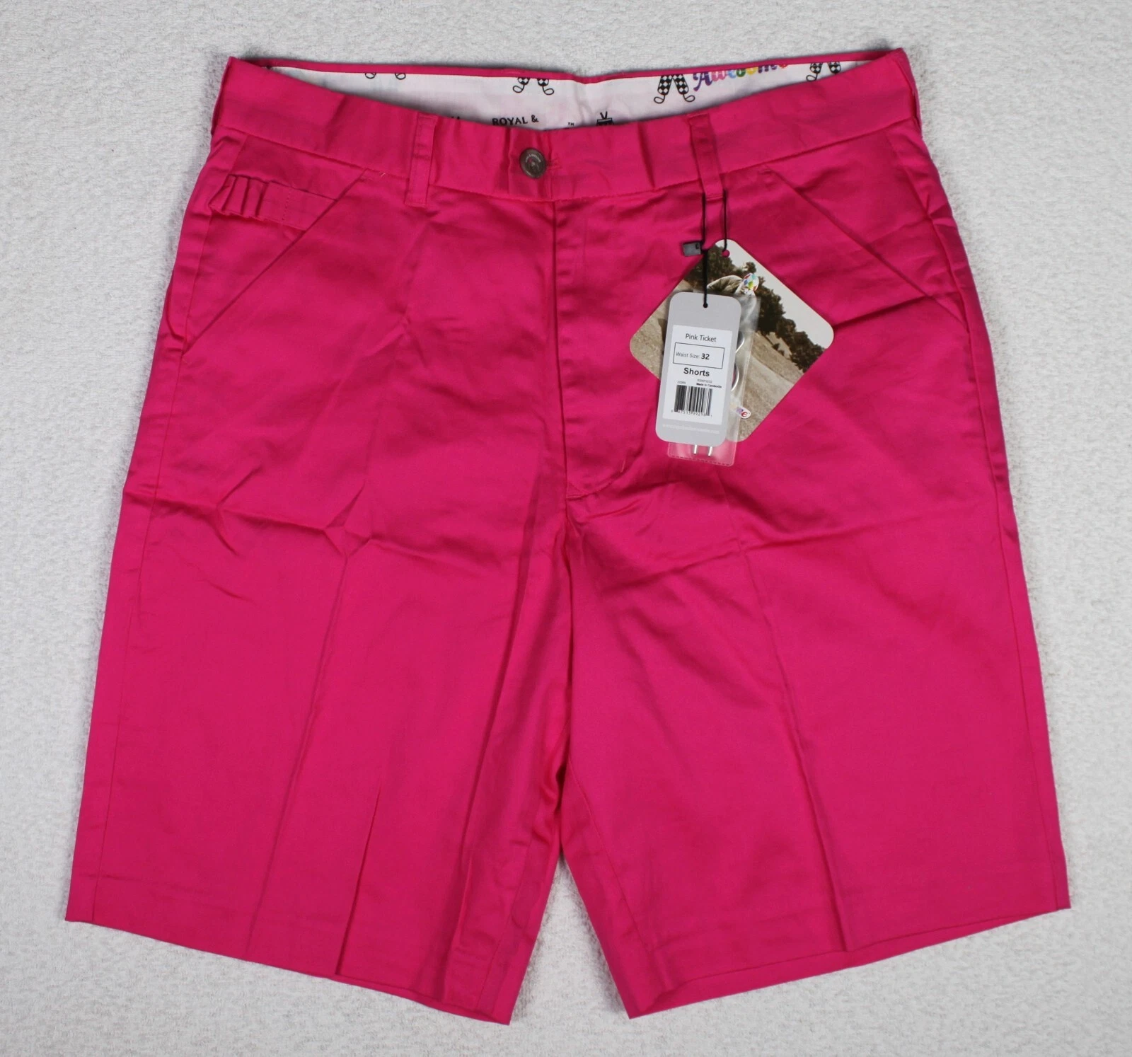Royal & Awesome Golf Shorts Men’s 32 Pink Stretch Flat Front Chino Preppy